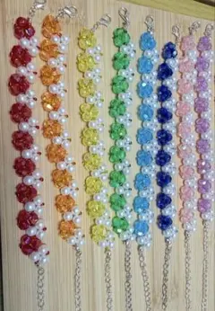 選べるカラー♡ フラワーパールビーズブレスレット ハンドメイド