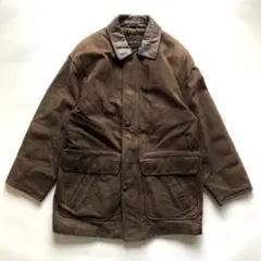 ★ヴィンテージ★レザーカーコート ヌメ革 ブラウン シボ 切替 派手裏地 牛革