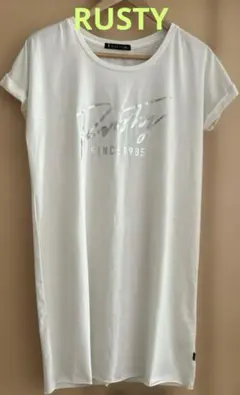 1380円からお値下げ☆RUSTY レディースロングＴシャツ ホワイト　ロゴ入のサムネイル