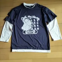 クマプリント重ね着風 Tシャツ 長袖
