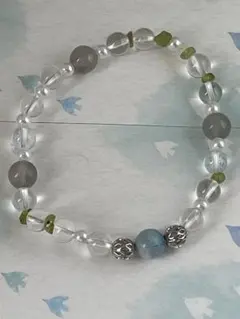 水晶 ペリドット ラブラドライト ラリマー　パールビーズのブレスレット16cm