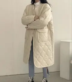 リバーシブルボアキルティングコート　新品　アイボリー