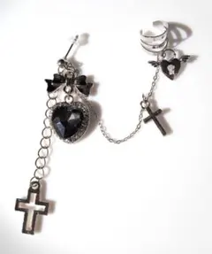 新品未開封 baiser イヤーカフ付ハート十字架ピアス