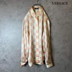 90s vintage VERSACE 市松模様 シャツ 丸襟 N3670のサムネイル