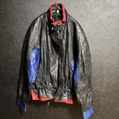 レザージャケット　ヴィンテージ ブラック レッド ブルー