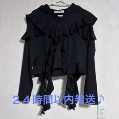 FURFUR UVカット フリルパーカー 黒 ブラック ショート丈 - メルカリ