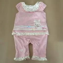 ウサギ刺繍付きピンクロンパース　70サイズ
