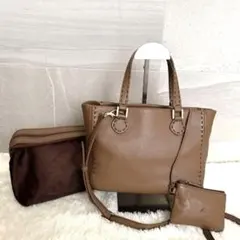 キタムラ 2WAYハンドバッグ ショルダーバッグ ブラウン レザー ステッチ
