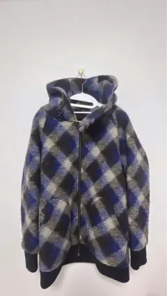 フリースジャケット フード付き チェック柄