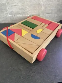 木製 積み木 知育玩具 型はめパズル カラフルなブロックセット　タイヤ付き