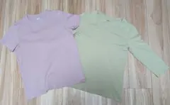 ★ユニクロ·UNIQLO★半袖Tシャツ＆7部袖Tシャツ ピンク＆ミントグリーンL