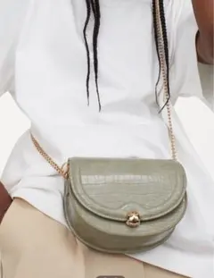 H&M カーキグリーンクロコダイル　ショルダーバッグ