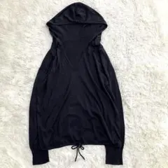 セオリー シルク100% 絹 ニット フード パーカー ゆったり ネイビー