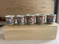 D-5 絵唐津 ビンテージ 湯呑み 5客セット 昭和レトロ 和食器 茶器 