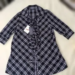 新品　未使用品　ミドリケイプラン　チェックフリルシャツ　コットン　綿　日本製