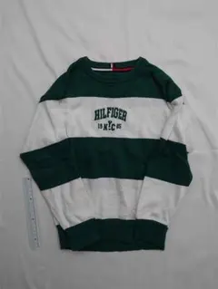 ■トミーヒルフィガー グリーン/ホワイト ストライプ セーター 120cm