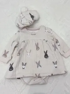gelato pique ウサギ柄ロンパース 70cm 80cm ベレー帽付き