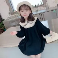 【新品未使用】襟刺繍 デザインワンピース ブラック 120サイズ