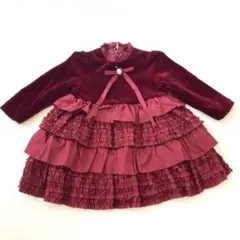 ベビードレス　ベロア　フリル　90 ワインレッド