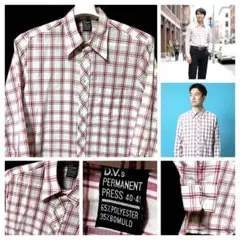 長袖シャツ 70年代 ビンテージ 広襟 ポイントカラー チェック 混紡 L M