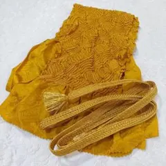 E3 帯揚げ 帯締め セット しぼり 中抜き 黄土色