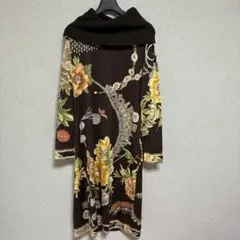綺麗 レオナール 長袖 ワンピース シルク ウール 花柄 ペイズリー 黒