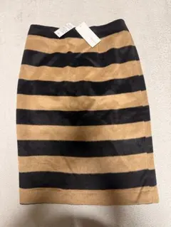 新品 a.v.v ボーダータイトスカート 起毛 黒 ブラウン M