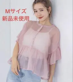 コカ　coca シースルー ブラウス ピンク　シアーフリルブラウス Mサイズ