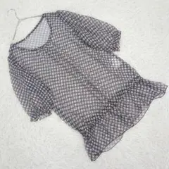 【ラシュメール】 (38)ドット柄シフォン半袖チュニック パフスリーブ 透け感