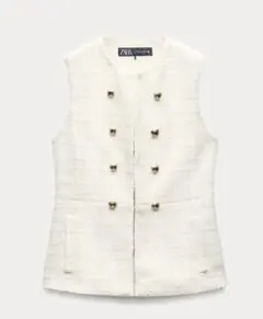 ZARA ホワイトツイードダブルボタンジレ