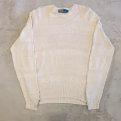 高級 ポロ　ラルフローレン　コットンケーブルニット　ハンドニットアイボリー