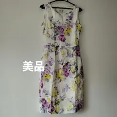 ローラアシュレイ　麻ノースリーブワンピース　９～１１