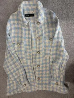 ZARA ツイード　チェック柄ジャケット　L