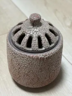 【窯印あり】陶器製 香炉 独特な縮れ模様 ピンク・茶系 茶道具 ※使用感ありのサムネイル