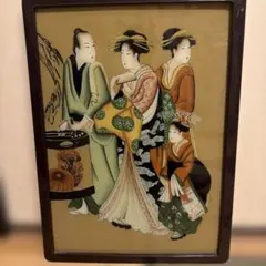 びいどろ絵 ガラス絵 浮世絵 美人画 明治 絵画 骨董 アンティーク