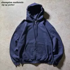 champion authenticジップアップフーディ古着グレーブルーL当時物