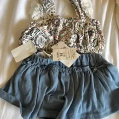 ベビー水着 花柄デニム調 90