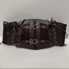 ゴスロリ　コルセットベルト　太ベルト　地雷系　ブラウン　レースアップ　②