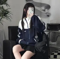 amoodネイビー ホワイト ジップアップパーカー