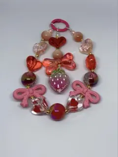 【ハンドメイド】金具変更可能◎ リボンたっぷりストラップ　赤