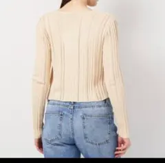 ザラZARA フロントリボンリブニットカーディガン　羽織りベージュ　前空き　M