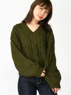 専用　　　　　　　　　　　WEGOバックリボンケーブルニット　カーキ