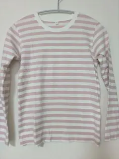 無印良品　長袖ボーダーカットソー140 ピンクと白のストライプ