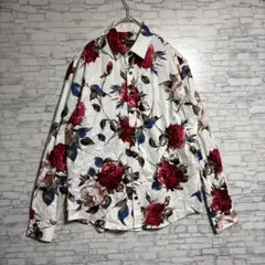 APTRO 花柄 長袖シャツ トップス　ホワイト　バラ柄　メンズ　M カジュアル