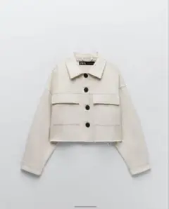 ZARA コットンクロップドジャケット ホワイト