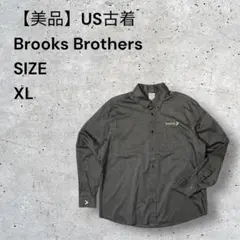 【美品】Brooks Brothers BD長袖シャツ刺繍企業ロゴXLダークグレ