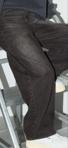 ハイウエスト ワイドデニムパンツ ブラック