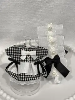 ぬい服(10~11cm)◾︎黒ギンガム×パール付きヘッドドレス◾︎
