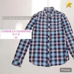 【コムサコミューン】チェック柄長袖シャツ/ブルー系/M/カジュアル/コットンのサムネイル