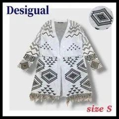 Desigual デシグアル エスニック柄 ロングニットカーディガン フリンジのサムネイル